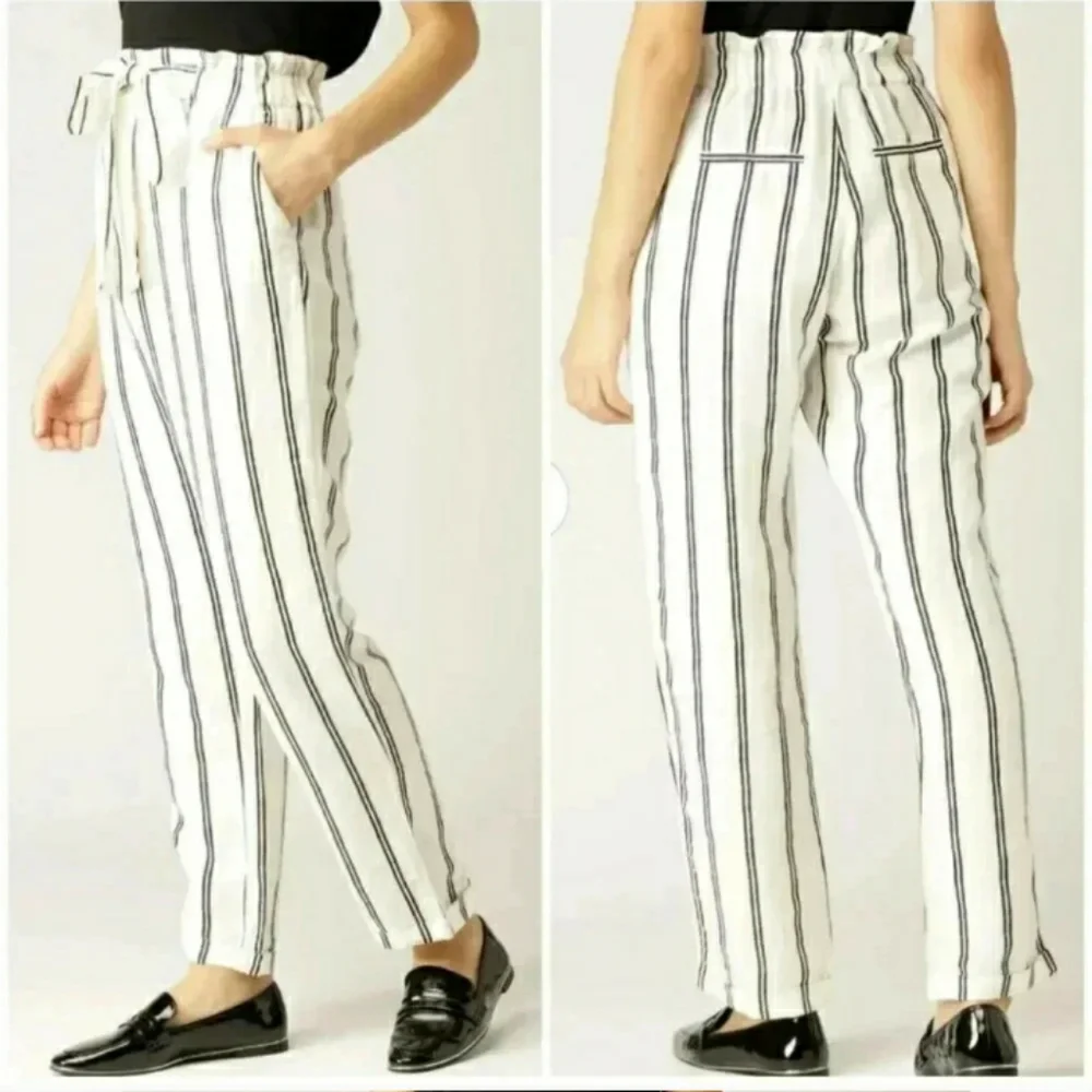 Mango Size Small 100% Linen Striped Beachy Pants